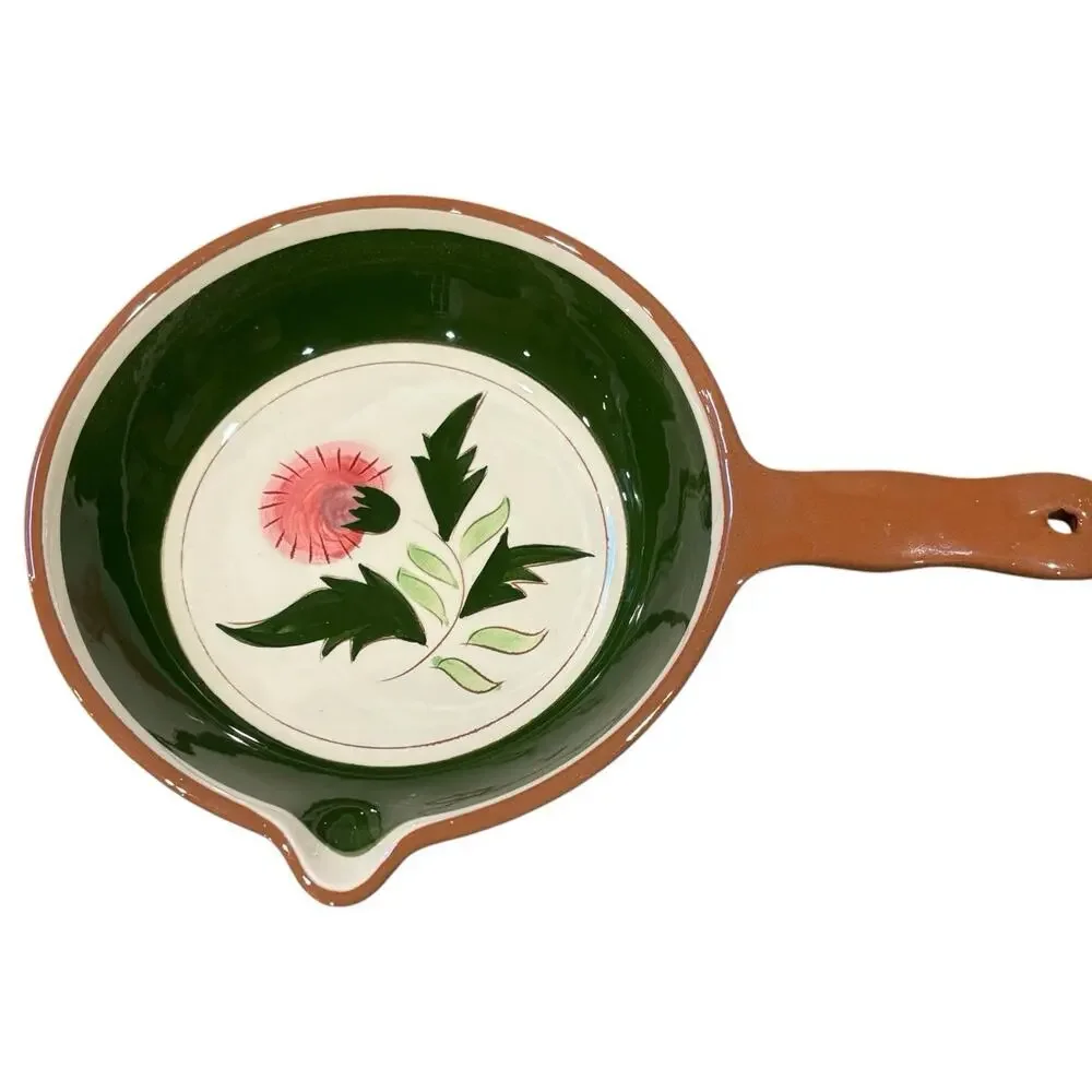 Vintage Stangl Pottery Thistle Pattern (2) Handled Skillets Small & Lg 9